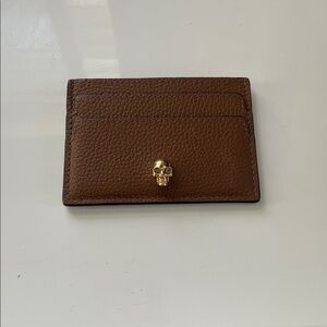 Alexander McQueen Brown Card Holder with jewel eyes Gold Skull